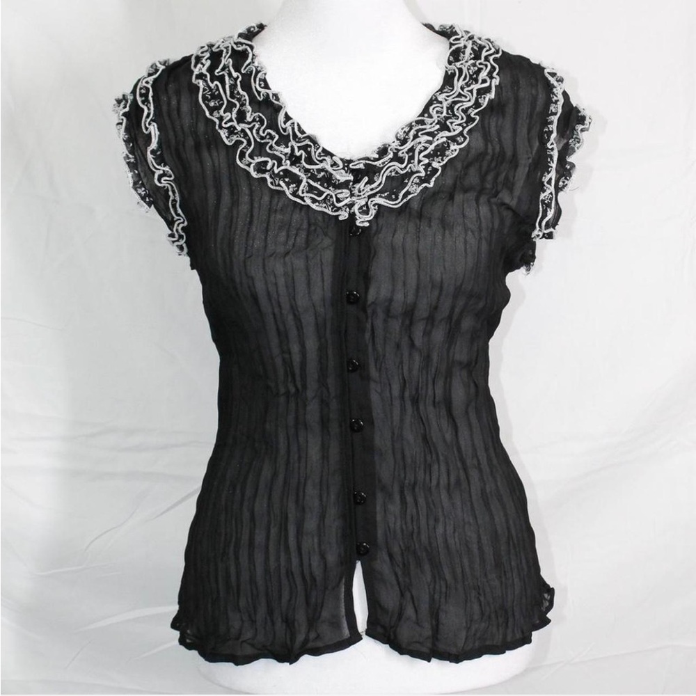 Black Sheer Ruffle Blouse  Women's Top